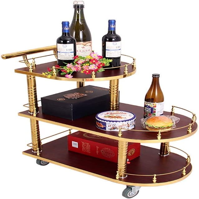 Bar Serving Cart for Hotel Luxury Restaurant, Metal Solid Wood Serving Cart Wine and Tea Trolley,with Wheels Guardrail Storage Holder,for Bar Hotel Dining Room Kitchen Bathroom 4 styles ( Color : Tita