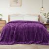 Exclusivo Mezcla King Size Flannel Fleece Blanket, Super Soft Striped Jacquard Bed Blanket, Lightweight Fuzzy Cozy for All Seasons, 90x104 Inches, Purple view 1