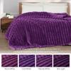 Exclusivo Mezcla King Size Flannel Fleece Blanket, Super Soft Striped Jacquard Bed Blanket, Lightweight Fuzzy Cozy for All Seasons, 90x104 Inches, Purple view 3