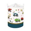 Clastyle Large Construction Truck Kid Laundry Hamper with Handle Boy Bedroom Bathroom Nursery Collapsible Clothes Toy Storage Basket with Lid, Blue Vehicle, 40x50 cm view 1