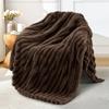 Exclusivo Mezcla Fleece Throw Blanket for Couch, Super Soft Striped Jacquard Bed Blanket, Lightweight Fuzzy Cozy for All Seasons, 50x60 Inches, Coffee view 1