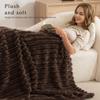 Exclusivo Mezcla Fleece Throw Blanket for Couch, Super Soft Striped Jacquard Bed Blanket, Lightweight Fuzzy Cozy for All Seasons, 50x60 Inches, Coffee view 2