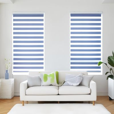 HWDERA Cordless Custom Zebra Roller Shades and Blinds [Cordless Basic, Blue, 76W*(Highly Customized)] Dual Layer Sheer or Privacy Light Control, Day and Night Window Drapes, 8 to 100 inch Wide