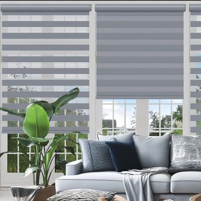 HWDERA Custom Cut to Size Horizontal Cordless Zebra Shades 46W*Highly Customized,Cordless Gray Customizable 6colors Fabric Light Filtering Roller Bilnds for Windows,Day and Night Light Control