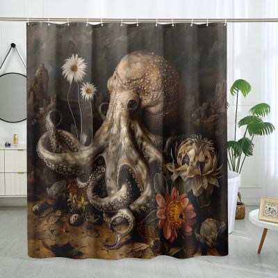 DESIHOM Aesthetic Art Octopus Shower Curtain Set, Fun Romantic Theme Kraken Shower Curtain Cool Octopus Bathroom Decor Polyester Fabric-72" x 78"