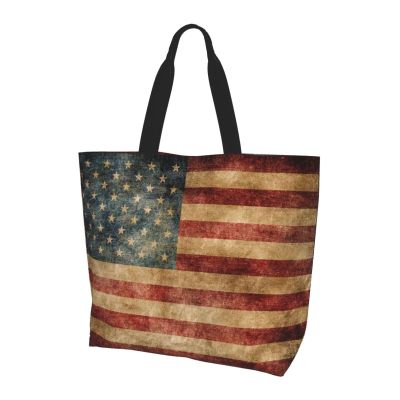 MANQINF American Flag USA Tote Bag Beach Bag Large Capacity Grocery Bag Reusable Shopping bags for Women