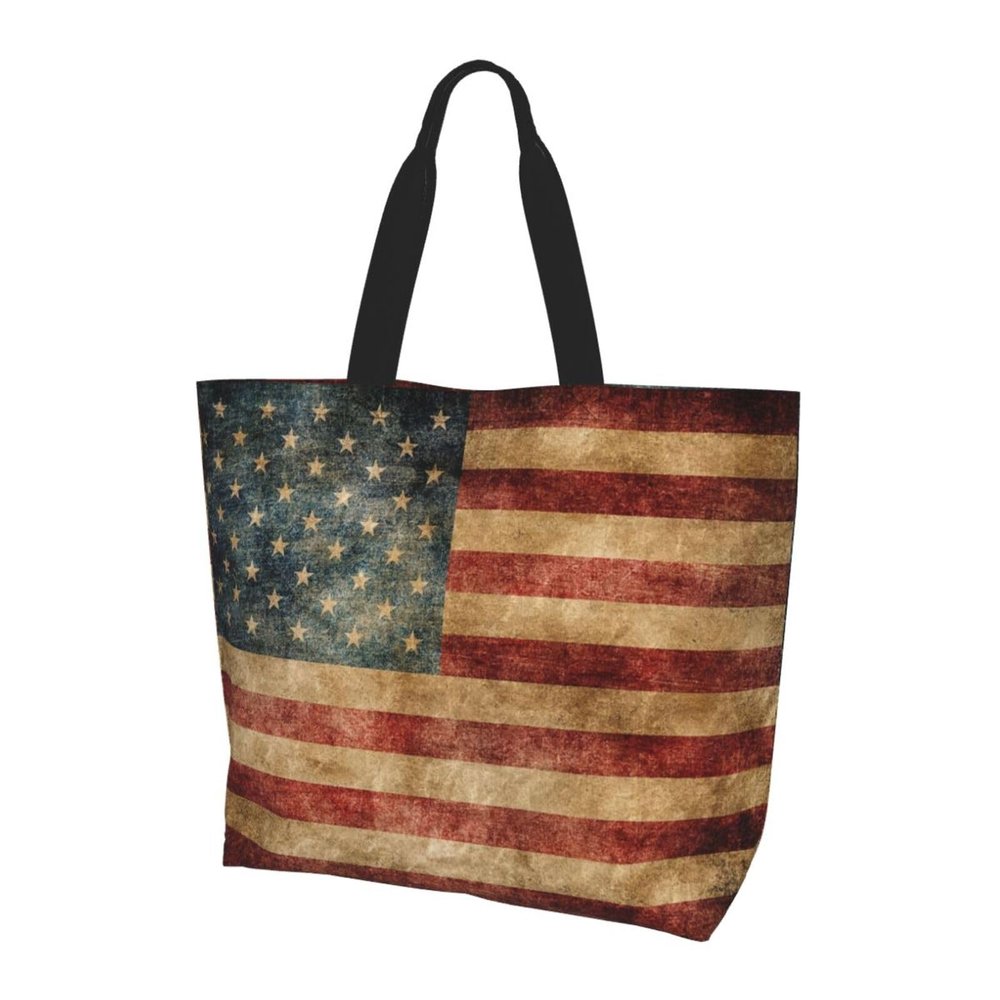 MANQINF American Flag USA Tote Bag Beach Bag Large Capacity Grocery Bag Reusable Shopping bags for Women