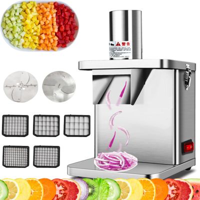 Commercial Vegetable Fruit Chopper 250W Electric Veggie Dicer Potato Slicer Onion Shredder Machine, Automatic Vegetable Cutter Food Processor with 5 Knife Nets and Slicer&shredder Blade