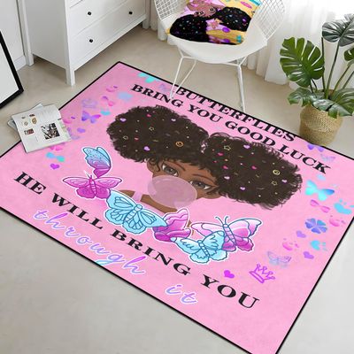 FJKJHKGJ Black Girl Rug, African Black Girl Rug for Teen Room Living Room Pink Soft Yoga Mats, 3'5'
