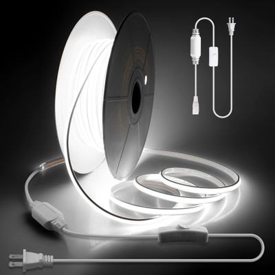 Aclorol 150FT Outdoor White LED Strip Lights Waterproof AC 110V 120V IP68 COB LED Rope Light for Outside with Self-Adhesive for Patio Yards Garden Lighting Decoration Cold White 6000K