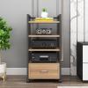 4 Tier Audio-Video Media Stand with Height Adjustable Wooden Shelf, Modern AV Cabinet with Storage Drawer for Entertainment Stereo Components, Sturdy Audio Rack Tower for Home/Office/Theater ( Size : view 1