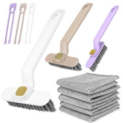 DJAPWPX 3Pcs Rotating Crevice Cleaning Brush with 5 Rags Multifunctional Gap Cleaning Brush Household Cleaning Brush Hand Tool Handheld Dead Corner Cleaning Brush for Kitchen Bathroom