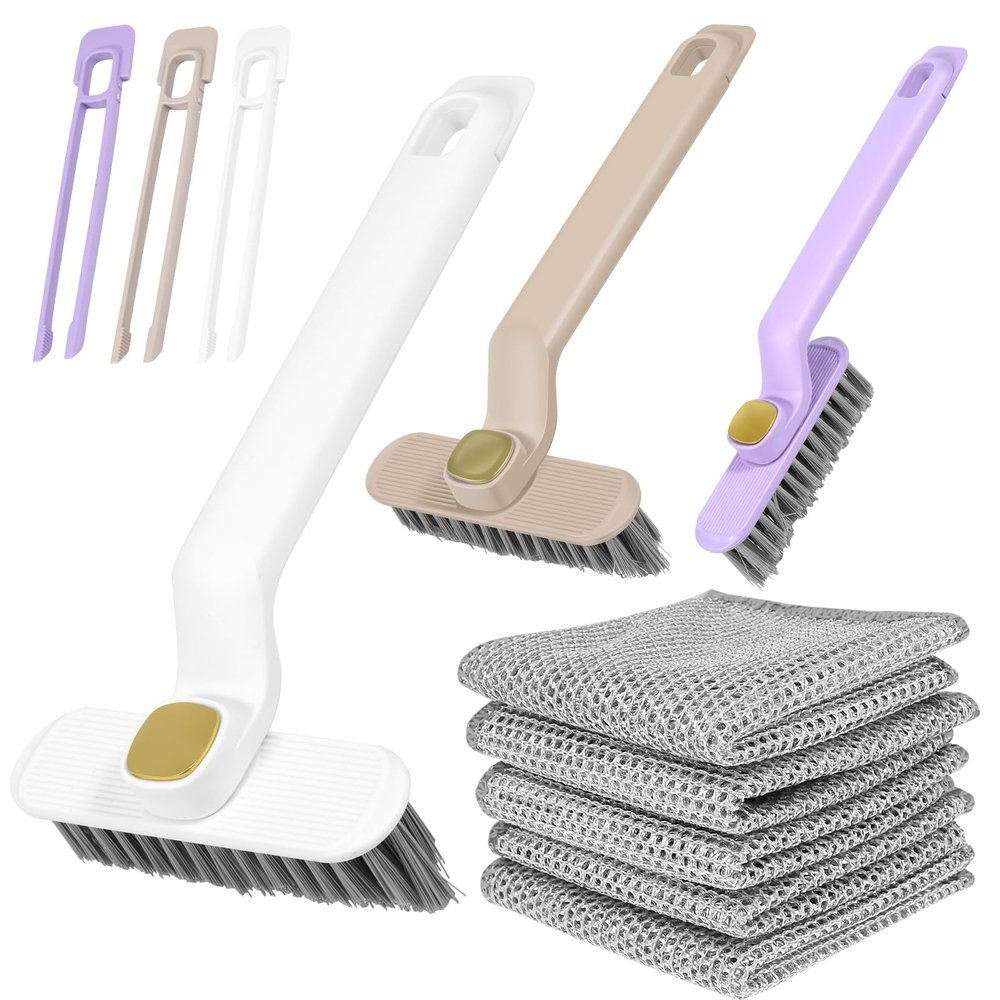 DJAPWPX 3Pcs Rotating Crevice Cleaning Brush with 5 Rags Multifunctional Gap Cleaning Brush Household Cleaning Brush Hand Tool Handheld Dead Corner Cleaning Brush for Kitchen Bathroom