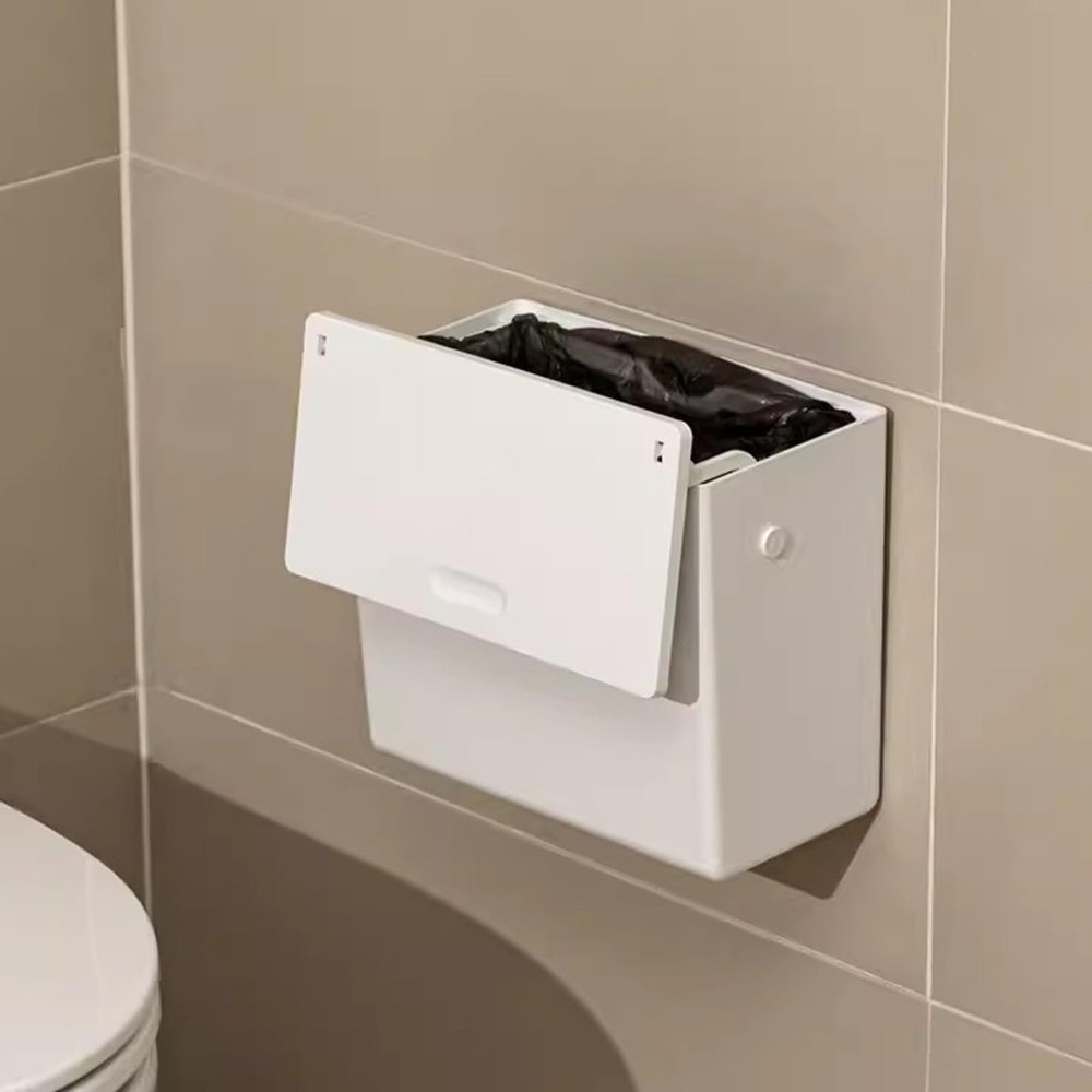 WAOCEO Trash Can Bathroom Trash Can Wall Mounted with Lid Kitchen Hanging Wastebasket Rubbish Bin Plasticm,6L Trash Can Wastebasket