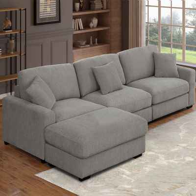 130 Inch Sectional Couch Modular Sofa with Ottoman Cloud Like Comfort 3 Seater Oversized Cloud Couch with Extra Large Chaise Chenille Fabric L Shaped Home Sofa for Living Room,Apartment(Gray)