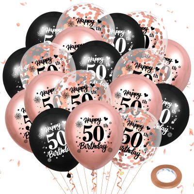 50th Birthday Balloons 18Pcs Rose Gold and Black 50th Balloons 50th Birthday Party Decorations for Women 12 Inch Confetti Latex Vintage Sweet 50th Decor for 50th Birthday Anniversary Party Supplies