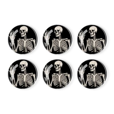6 Pieces Fridge Magnets Refrigerator Glass Decorative Crystal Magnets for Kitchen Office Whiteboard,Human Skeleton Posing Isolated Over Black Background Beautiful Art