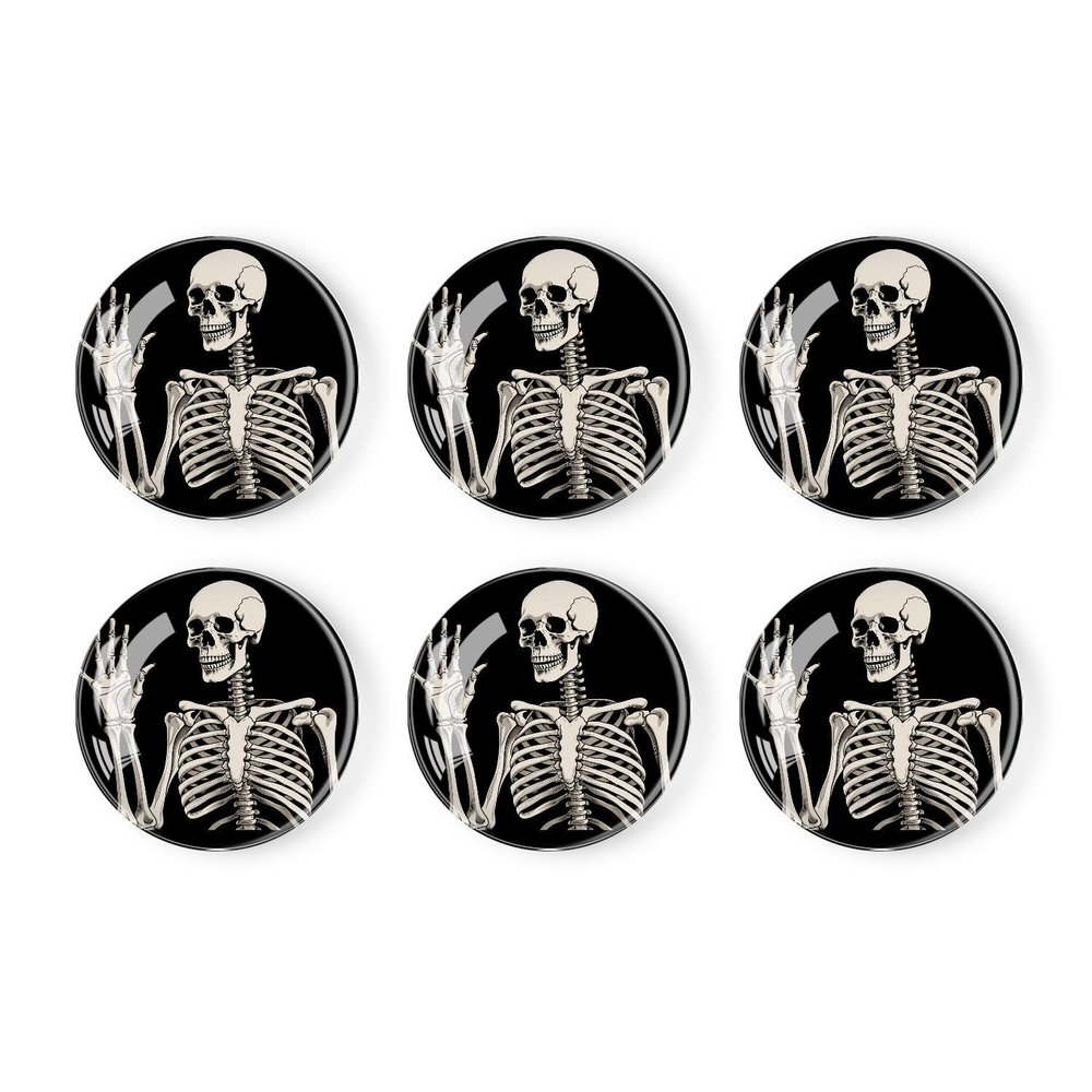6 Pieces Fridge Magnets Refrigerator Glass Decorative Crystal Magnets for Kitchen Office Whiteboard,Human Skeleton Posing Isolated Over Black Background Beautiful Art