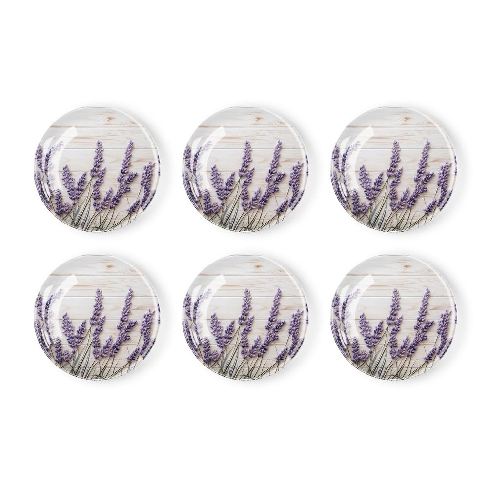 6 Pieces Fridge Magnets Refrigerator Glass Decorative Crystal Magnets for Kitchen Office Whiteboard,Purple Lavender Flower On Wooden Design