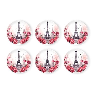 6 Pieces Fridge Magnets Refrigerator Glass Decorative Crystal Magnets for Kitchen Office Whiteboard,Romantic Paris Eiffel Tower Rose Flowers Pattern