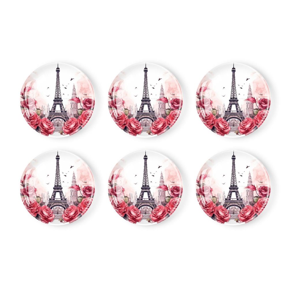 6 Pieces Fridge Magnets Refrigerator Glass Decorative Crystal Magnets for Kitchen Office Whiteboard,Romantic Paris Eiffel Tower Rose Flowers Pattern