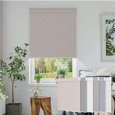 PQRSHADE 100% Blackout Window Shades Pull Down for Indoor, Custom Room Darkening Striped Jacquard Fabric Roller Window up and Down Blinds with Thermal Insulated Easy to Install(24.5" W x 86" H) Beige
