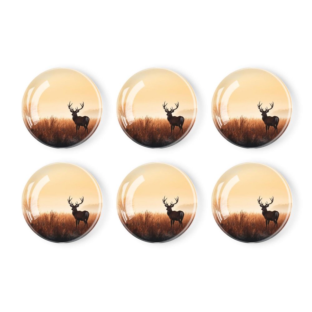 6 Pieces Fridge Magnets Refrigerator Glass Decorative Crystal Magnets for Kitchen Office Whiteboard,Deer Morning Sun Landscape Exquisite