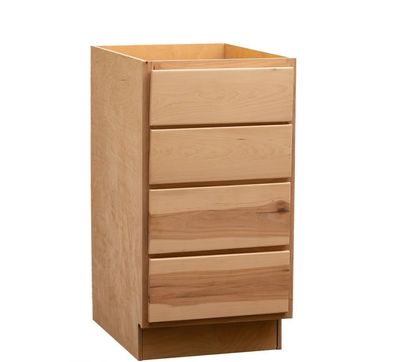 Quicklock RTA (Ready-to-Assemble) | Base Kitchen Cabinets - Shaker Style | Made in America (Raw Hickory, 24" Wx34.5 Hx24 D 4 Drawer)