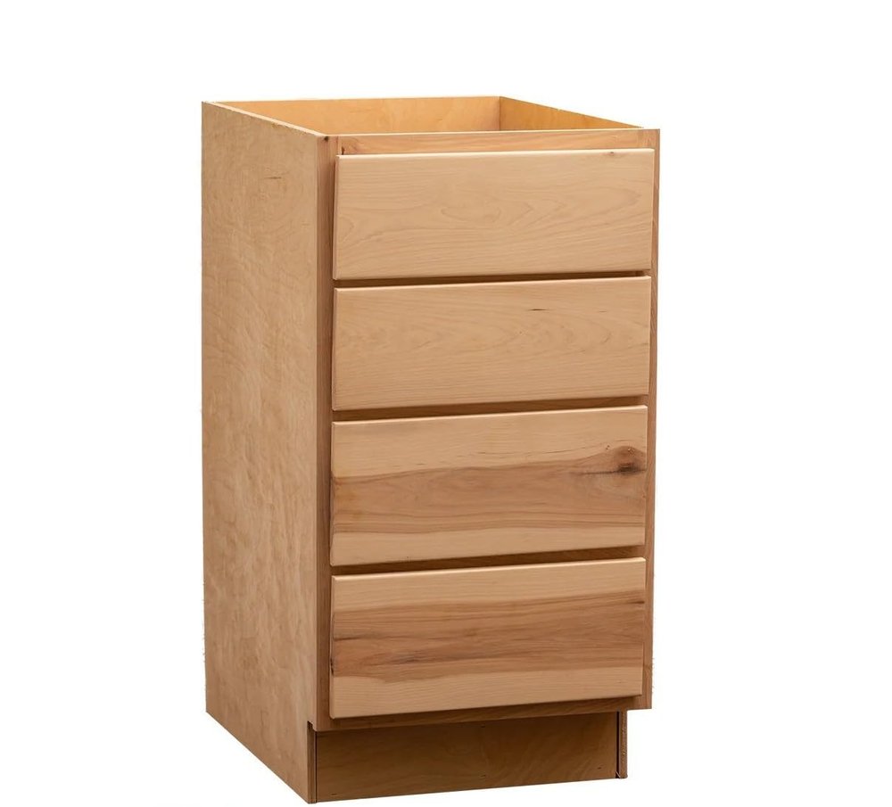 Quicklock RTA (Ready-to-Assemble) | Base Kitchen Cabinets - Shaker Style | Made in America (Raw Hickory, 24" Wx34.5 Hx24 D 4 Drawer)