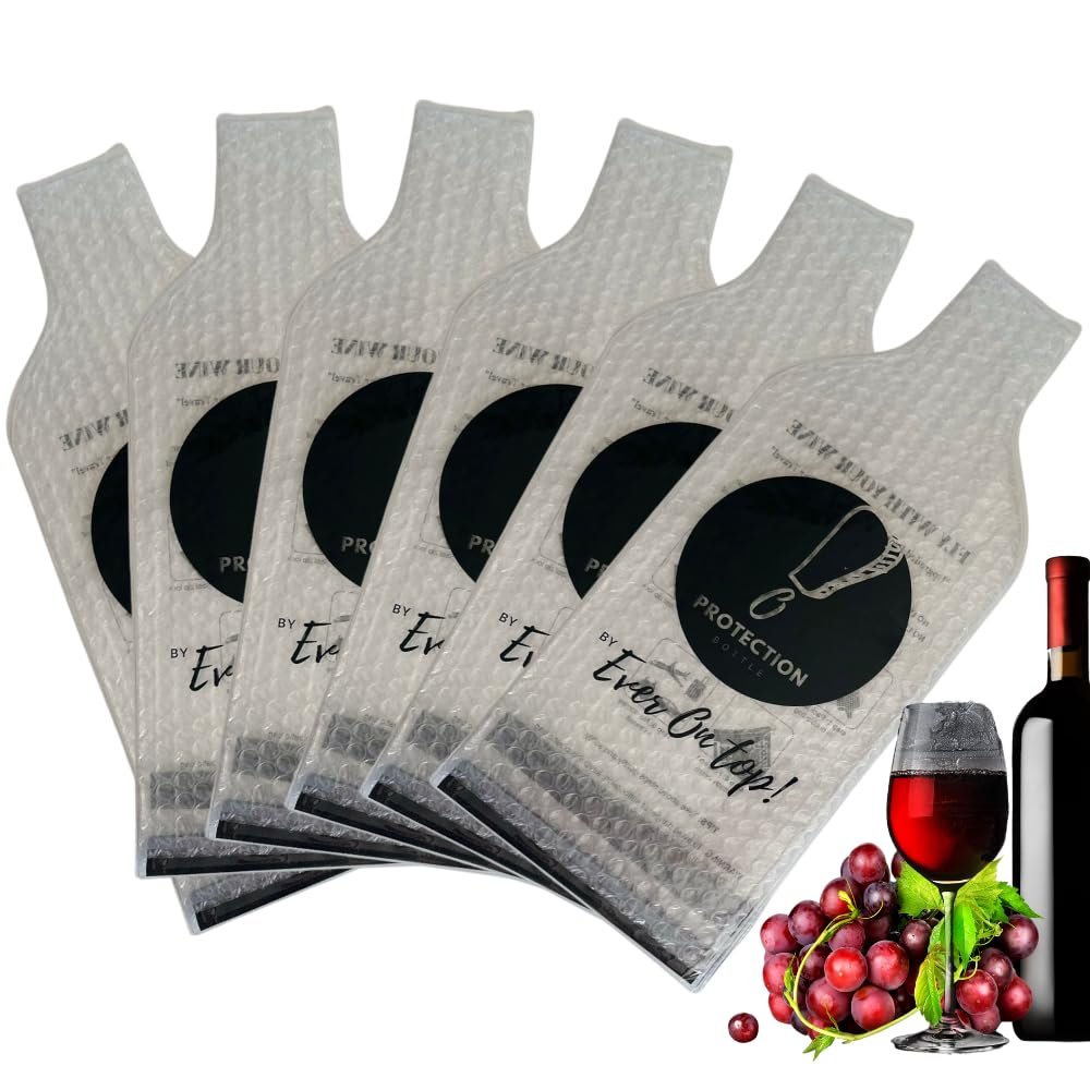 6 Reusable Wine Travel Protector Bags - 6 Set (12 pcs) TRIPLE PROTECTION Unbreakable Wine Bags for Travel, Wine Protector bags for Travel Double Layer Wine Skin Bubble Bag for Travel