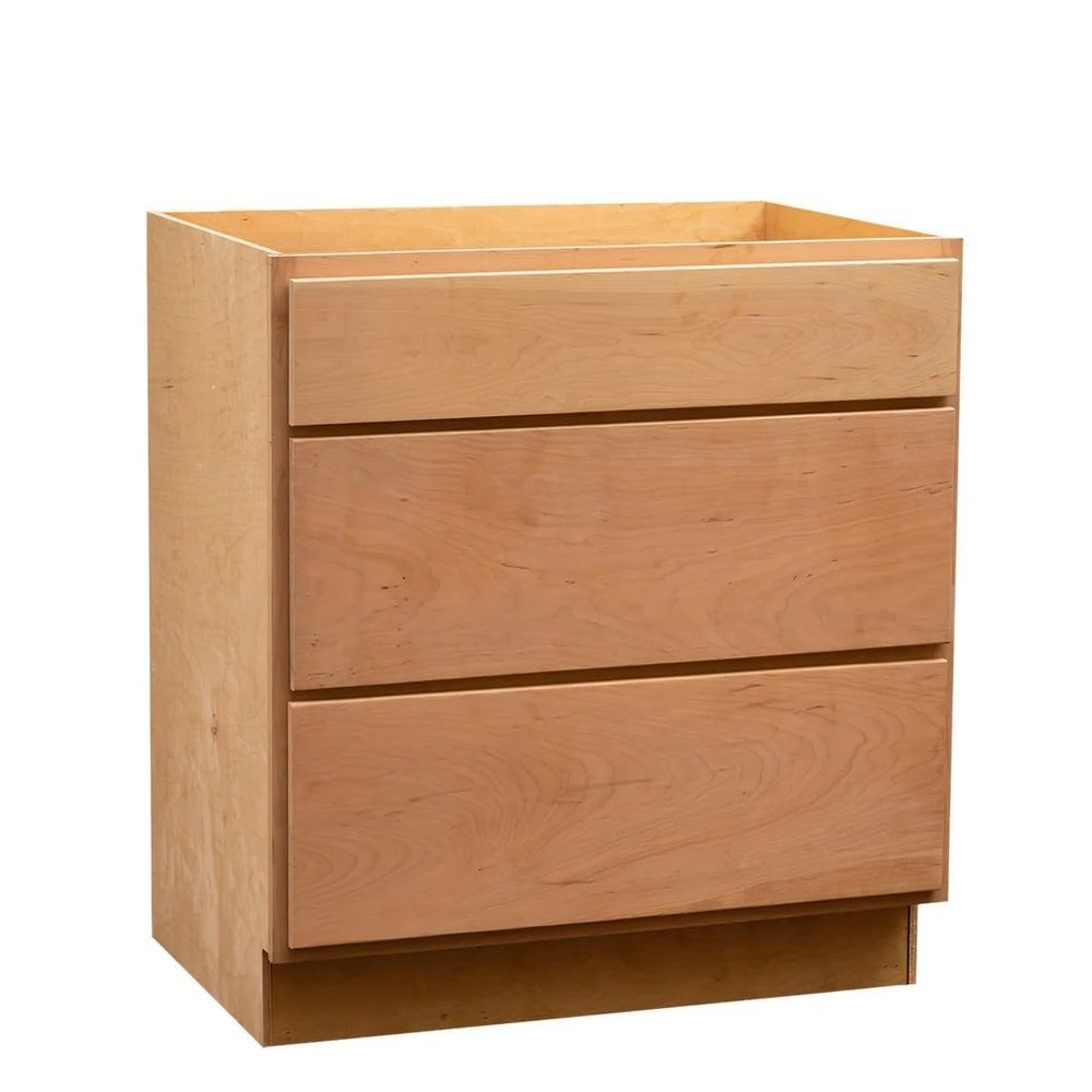 Quicklock RTA (Ready-to-Assemble) | Base Kitchen Cabinets - Shaker Style | Made in America (Raw Cherry, 36" Wx34.5 Hx24 D 3 Drawer)
