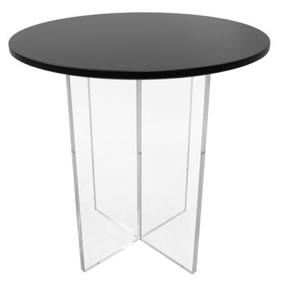 LeisureMod Valore Series Modern Side Table with Round Tabletop and Sturdy Acrylic Cross Base for Living Room and Bedroom, 20 Inch, Black