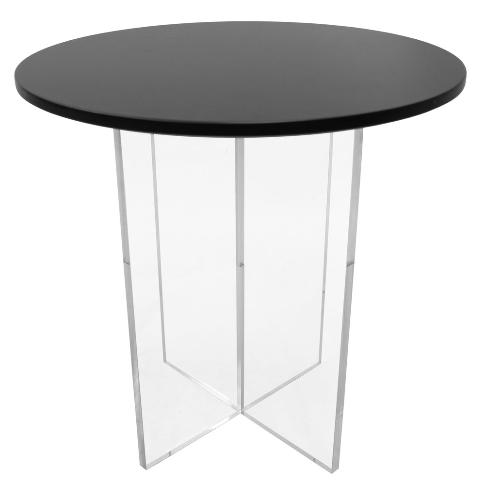 LeisureMod Valore Series Modern Side Table with Round Tabletop and Sturdy Acrylic Cross Base for Living Room and Bedroom, 20 Inch, Black