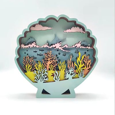 Generic Wooden 3D LED Scallop Oyster Sea Animal/Fish LED Night Light for Home- Home Decor, Wooden Animal Crafts/Figurines