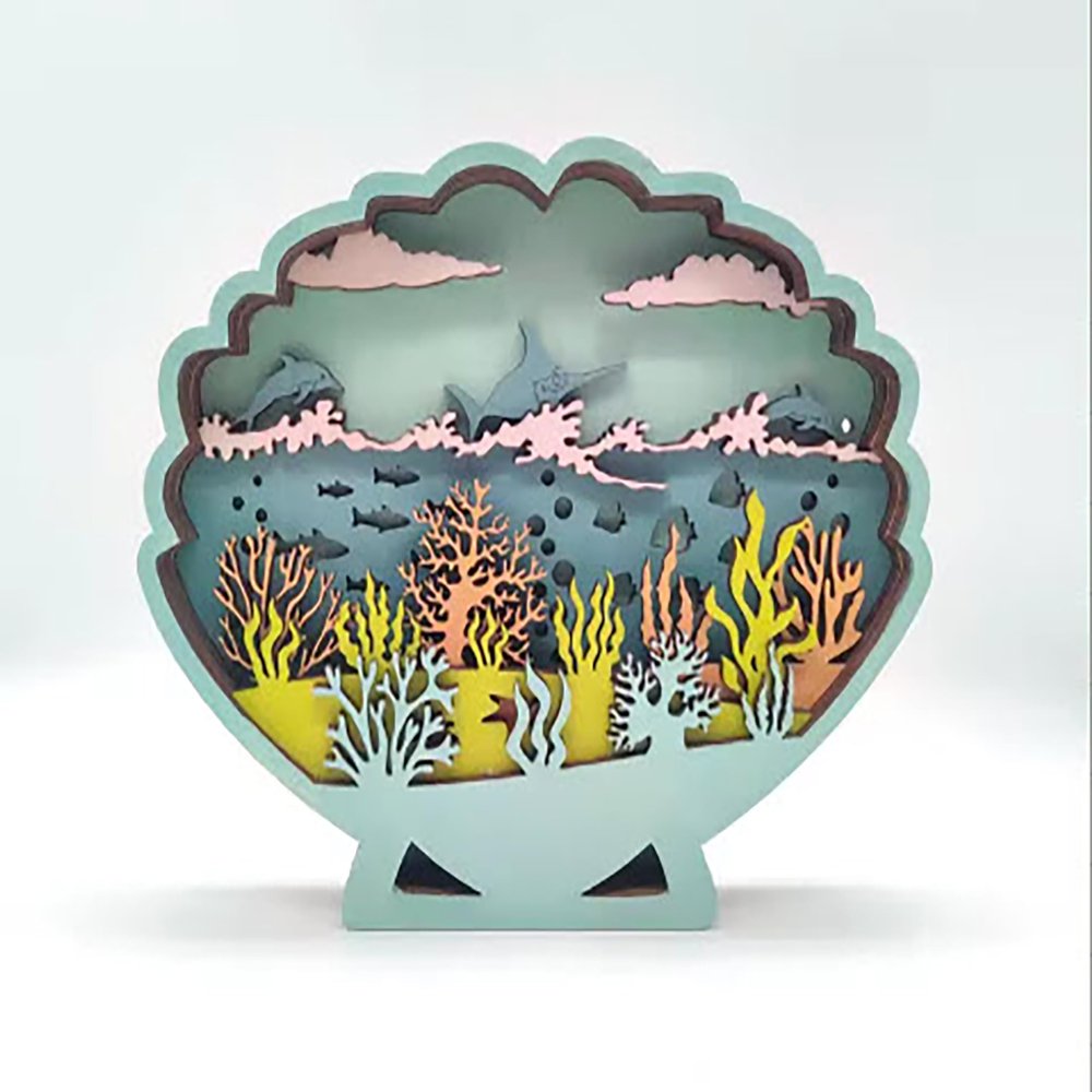 Generic Wooden 3D LED Scallop Oyster Sea Animal/Fish LED Night Light for Home- Home Decor, Wooden Animal Crafts/Figurines