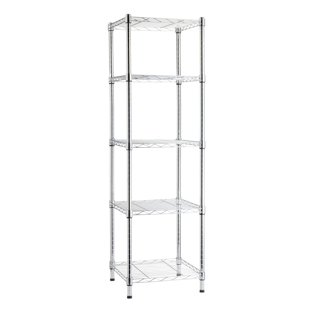 Amazon Basics 5-Shelf Tower Adjustable Storage Shelving Unit, Chrome, 16" x 16" x 54", 150 lbs Per Shelf