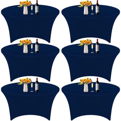 6Pcs 6FT Navy Blue Round Spandex Tablecloth 72 inch Stretchable Table Cover Tight Fit Stretch Tablecover Wrinkle Resistant Washable Table Cloth for Weddings Birthday Banquets Parties Festival