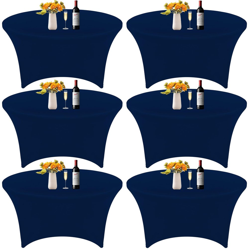 6Pcs 6FT Navy Blue Round Spandex Tablecloth 72 inch Stretchable Table Cover Tight Fit Stretch Tablecover Wrinkle Resistant Washable Table Cloth for Weddings Birthday Banquets Parties Festival