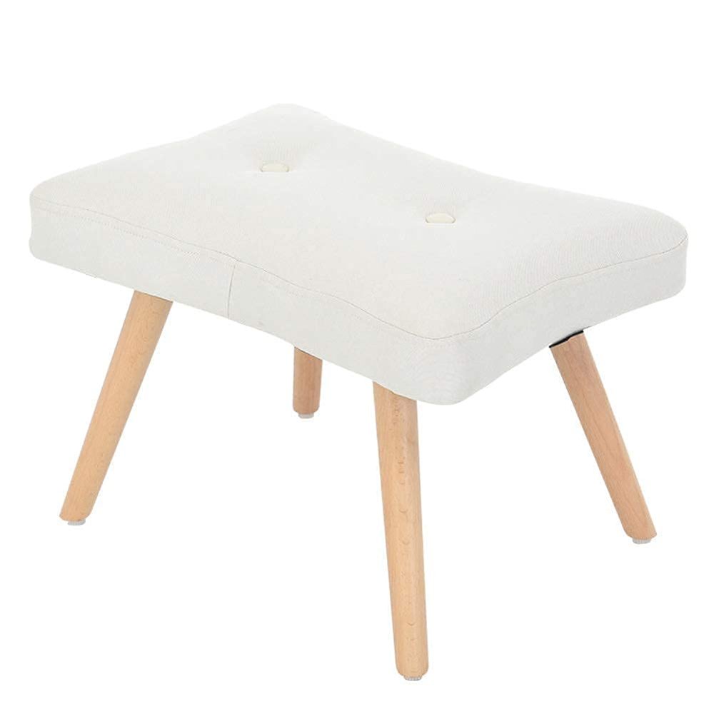 4-Leg Wooden Footstool Square Fabric Footrest Modern Minimalist Lazy Sofa Changing Shoe StoolDressing Small Bench H 1456IN,White