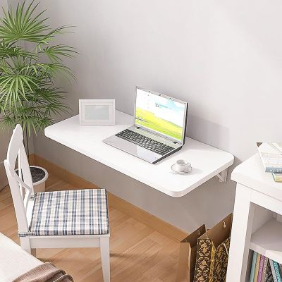 Gaommini Office Folding Foldable Computer Desk, Wall-Mounted Drop Leaf Dining Kitchen Table, Wall Desk Fold-Down Work Table for Laundry Room Home Bathroom, White/Wood (Size : L50xW30cm/L20xW12in)