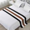 Geometric Stripes,Bed Runner Scarf Full Queen Size,Luxury Bed Throw Runners & Scarves for Twin Full Queen King Foot of Bed Bedroom Hotel Wedding Room,Boho Tribal Black Brown Whte Bohemia 83"x20" view 3