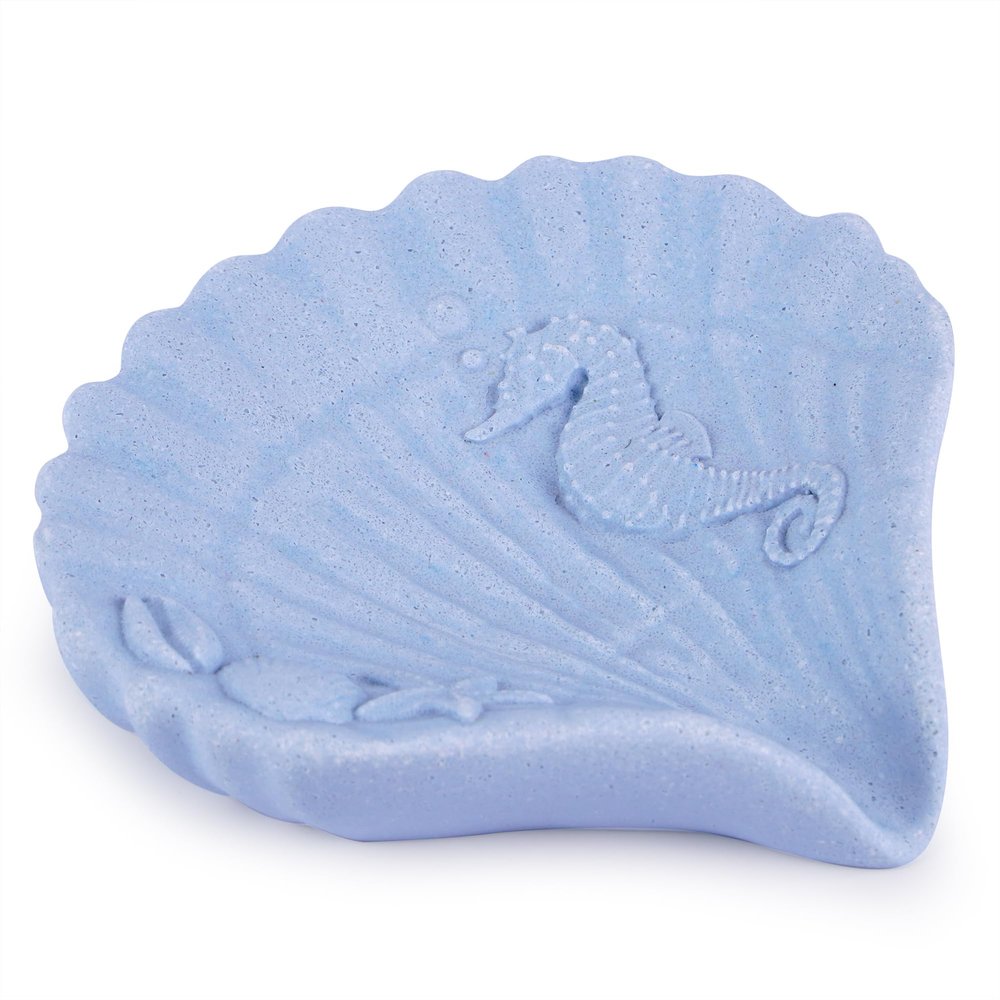 ZAWUU Bathroom Accessory Sets 3PCS Resin Ocean Animals Themed Look Dresser Countertop Accessory Set with Lotion Dispenser Soap Pump, Water Cup or Toothbrush Holder (Shell Soap Dish - Blue)