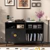 Fiogmub Large Record Player Stand, Mid Century Turntable Stand with Door, Record Player Table Holds Up to 350 Albums,Vinyl Display Shelf for Living Room view 1