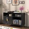 Fiogmub Large Record Player Stand, Mid Century Turntable Stand with Door, Record Player Table Holds Up to 350 Albums,Vinyl Display Shelf for Living Room view 3