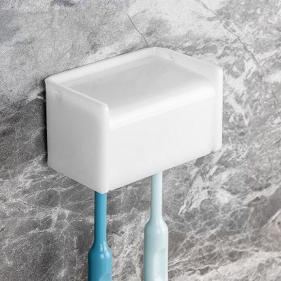 Toothbrush Holder Wall Mounted with Cover for Bathroom, 2 Slots Toothbrush Storage Organizer for Shower, Self Adhesive Toothbrush Hanger Rack for Dorm, Cabinet (White)