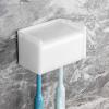Toothbrush Holder Wall Mounted with Cover for Bathroom, 2 Slots Toothbrush Storage Organizer for Shower, Self Adhesive Toothbrush Hanger Rack for Dorm, Cabinet (White) view 1