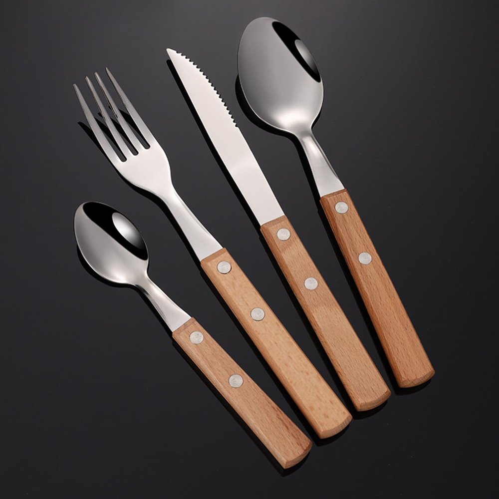 72 piece silverware set for 18, 304 stainless steel flatware sets rosewood handle knife and fork spoon Western tableware steak knife and fork four main pieces Beech handle