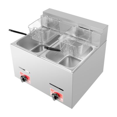 BENTFL Commercial Deep Fryer, Dual Deep Fryer with 2 Basket & Lid, 5.3QT x 2 Countertop Fryer, Stainless Steel Deep Fryer for Restaurant, Home, Large, Silver