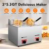 BENTFL Commercial Deep Fryer, Dual Deep Fryer with 2 Basket & Lid, 5.3QT x 2 Countertop Fryer, Stainless Steel Deep Fryer for Restaurant, Home, Large, Silver view 2
