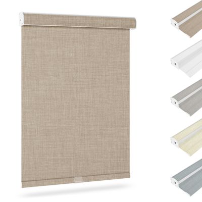 BERISSA 100 Blackout Roller Shades for Windows Cordless Roller Blinds with Cassette Valance Cut to Size Free-Stop Thermal Insulated Windows Shades for Bedroom, Home Office,Light Brown,78" W x 48" H